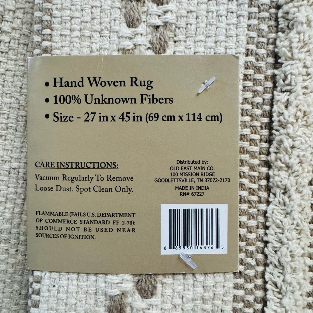 NWT Home Collection Cream and natural tan Striped Handwoven Rug